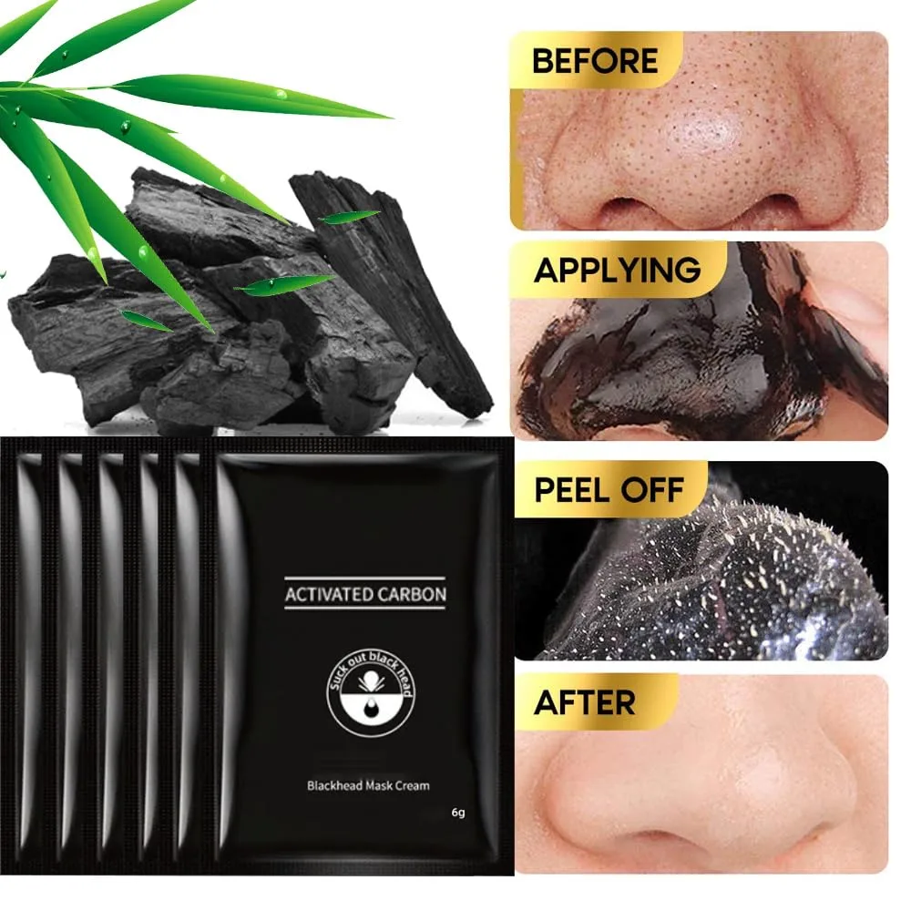 6Pcs Black Charcoal Face Mask Peel Off Men, Black Head Remover Facemask, Black Activated Charcoal Face Mask Skincare peel off, Blackhead Remover Strip Facial Mask for All Skin Types, 6g*6