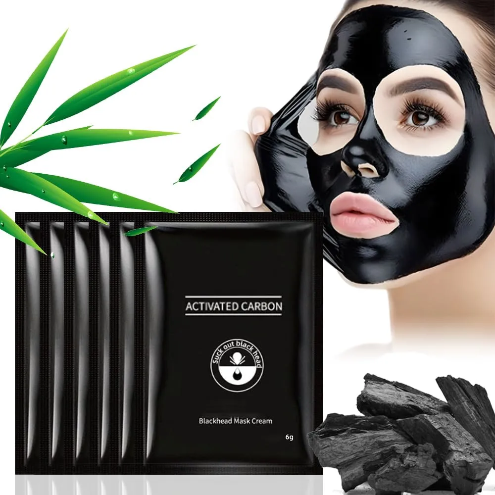 6Pcs Black Charcoal Face Mask Peel Off Men, Black Head Remover Facemask, Black Activated Charcoal Face Mask Skincare peel off, Blackhead Remover Strip Facial Mask for All Skin Types, 6g*6