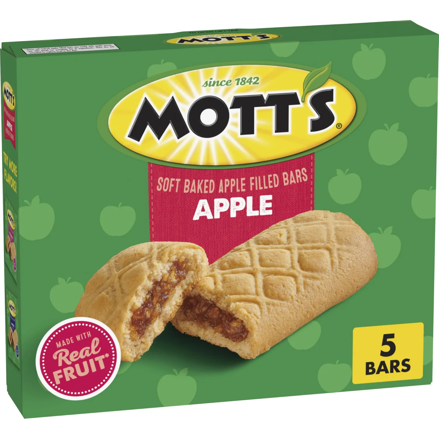Mott's Soft Baked Apple Filled Bars, Apple Flavor Snacks, Made with Real Fruit, 5 Ct, 6.55 oz