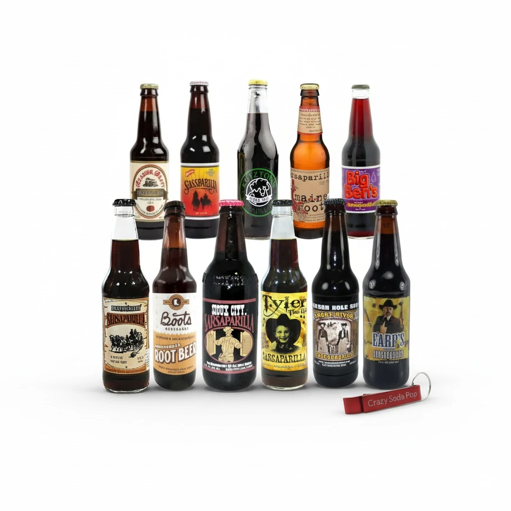 Sarsaparilla Soda Variety Sampler Pack | Premium Crafted Variety Pack from Around USA | Includes Crazy Soda Pop Bottle Opener (4 Pack)