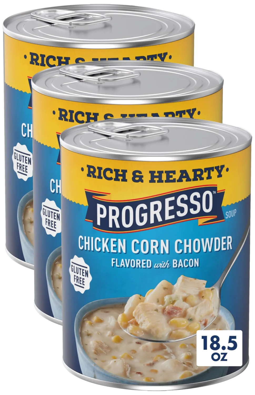 Progresso Rich & Hearty, Chicken Corn Chowder Canned Soup, Flavored With Bacon, Gluten Free, 18.5 oz. (Pack of 3)
