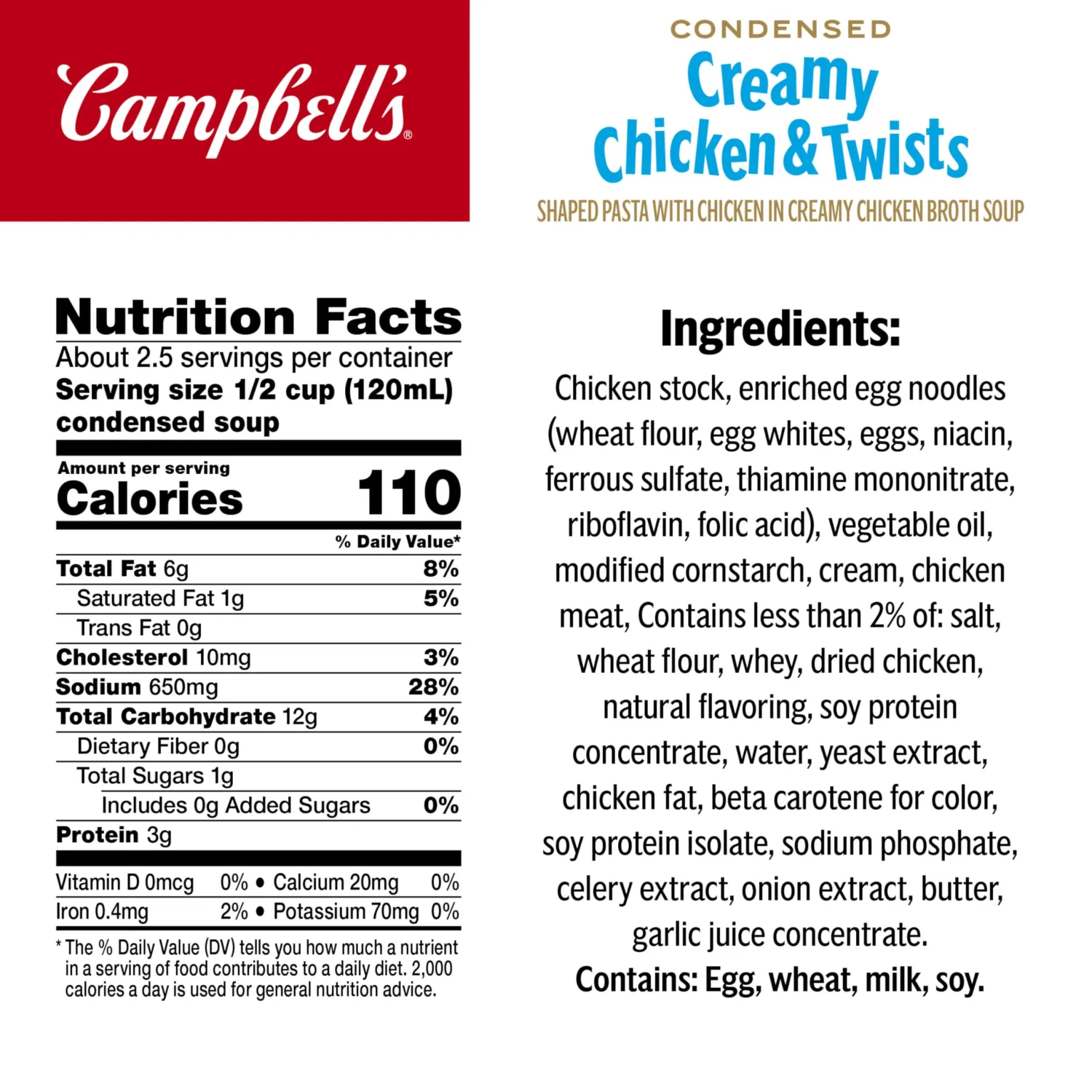Campbell’s Condensed Kids Creamy Chicken and Twists Soup, 10.5 oz Can