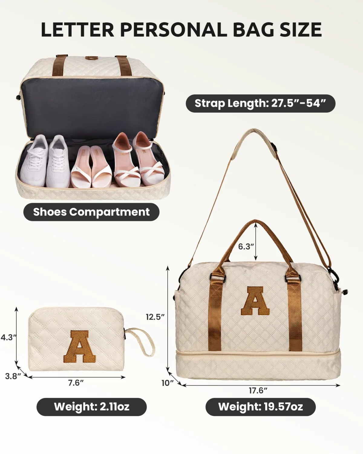 Initial Duffle Bag, Personalized Weekender Bag with Shoulder Strap, Monogram Overnight Bag for Women Wet Pocket, Letter Travel Bag with Makeup Bag Gifts for Niece (Letter R)