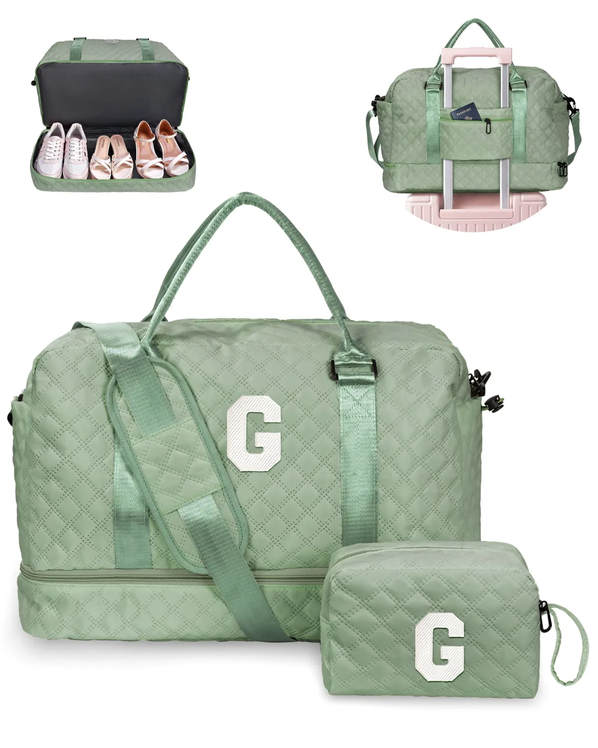 Tween Girls Gifts, Birthday Gift-Initial Travel Bag with Shoe Compartment, Personalized Weekender Bag, Girl Overnight Bag, Engagement Gifts, Letter Travel Bag with Makeup Bag (Letter G)