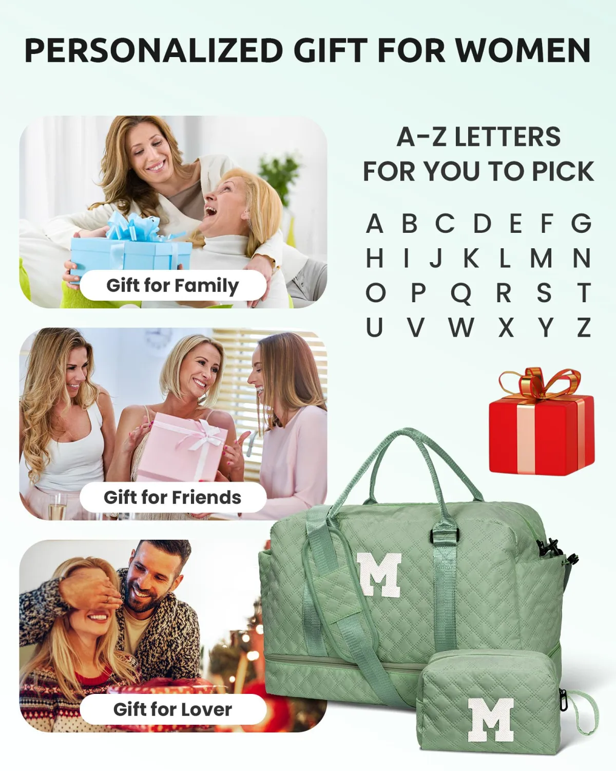 Tween Girls Gifts, Birthday Gift-Initial Travel Bag with Shoe Compartment, Personalized Weekender Bag, Girl Overnight Bag, Engagement Gifts, Letter Travel Bag with Makeup Bag (Letter G)