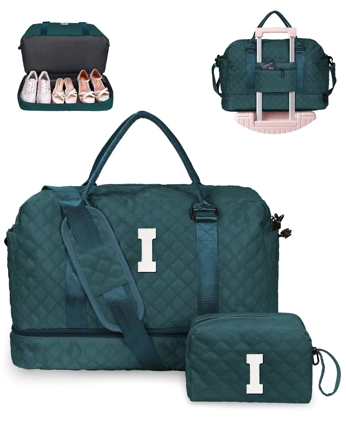 Gifts for Women-Initial Kids Duffel Bags with Shoe Compartment, Women Weekender Bag, Monogram Overnight Bag for Women, Letter Travel Bag with Makeup Bag Bride Gifts Birthday Gift (Letter I)