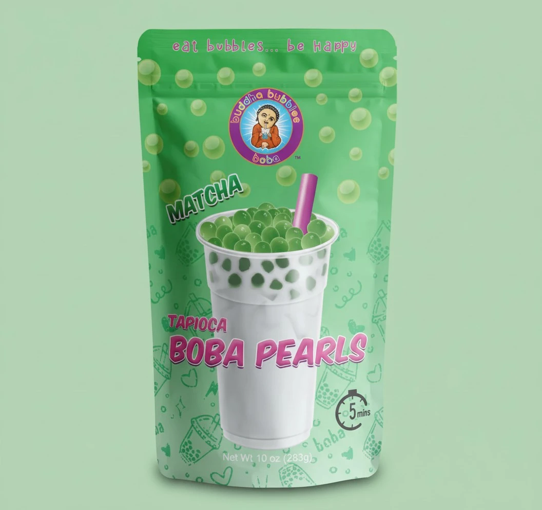 Premium TARO Boba Tea Real Tapioca Pearls Ready in 3 Minutes by Buddha Bubbles Boba (Matcha Green Tea)