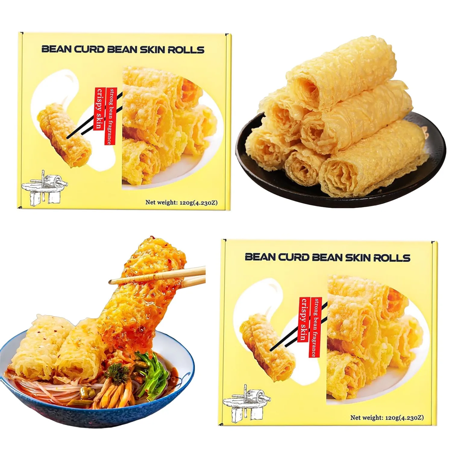 Deep Fried Bean Skin Rolls ean curd roll Dried Tofu Skin响铃卷 炸豆皮卷(120g × 2 packs/240g)8.5oz