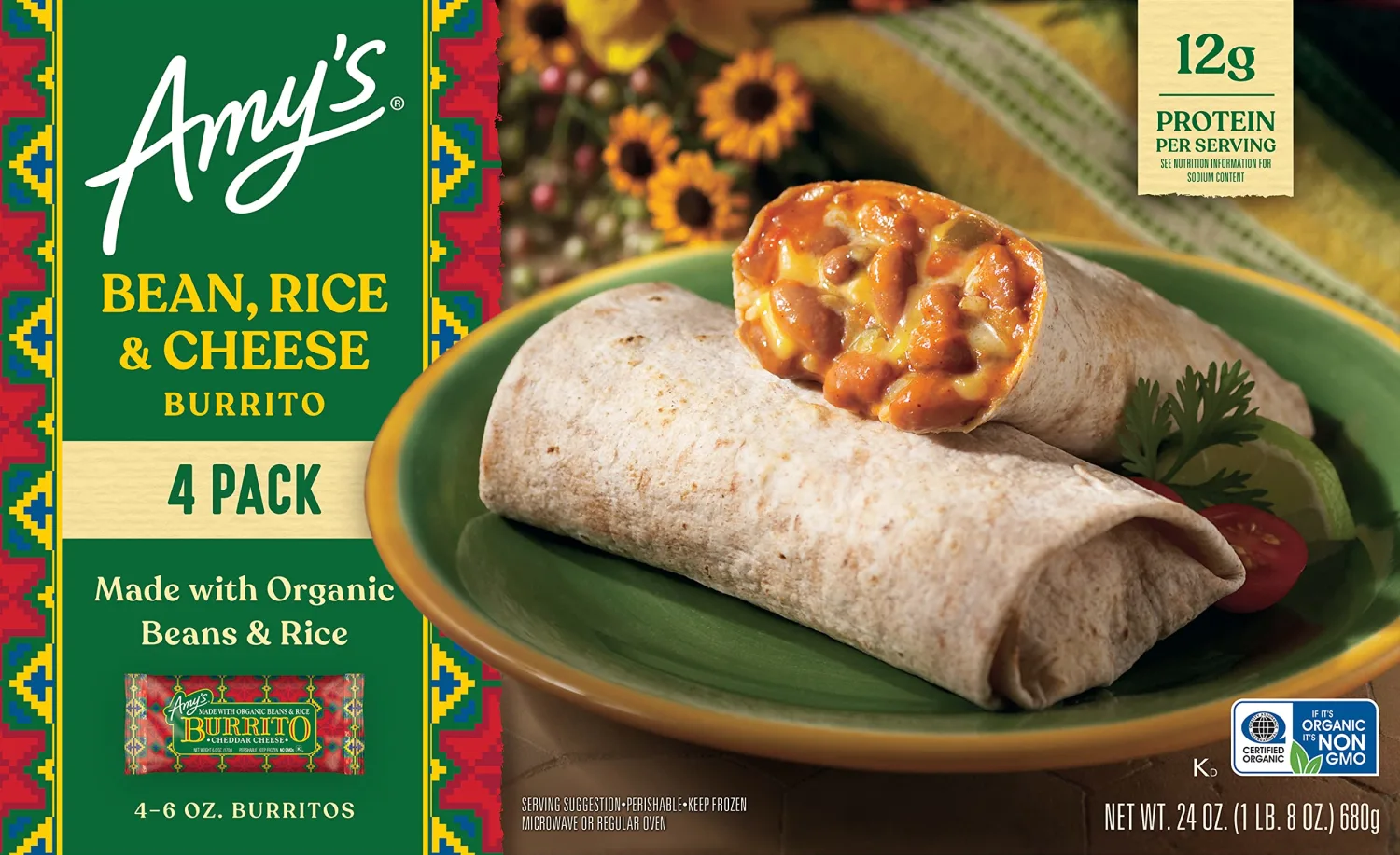 Amy's Burrito, Made with Organic Bean, Cheese & Rice - 6.0 oz (Pack of 4)