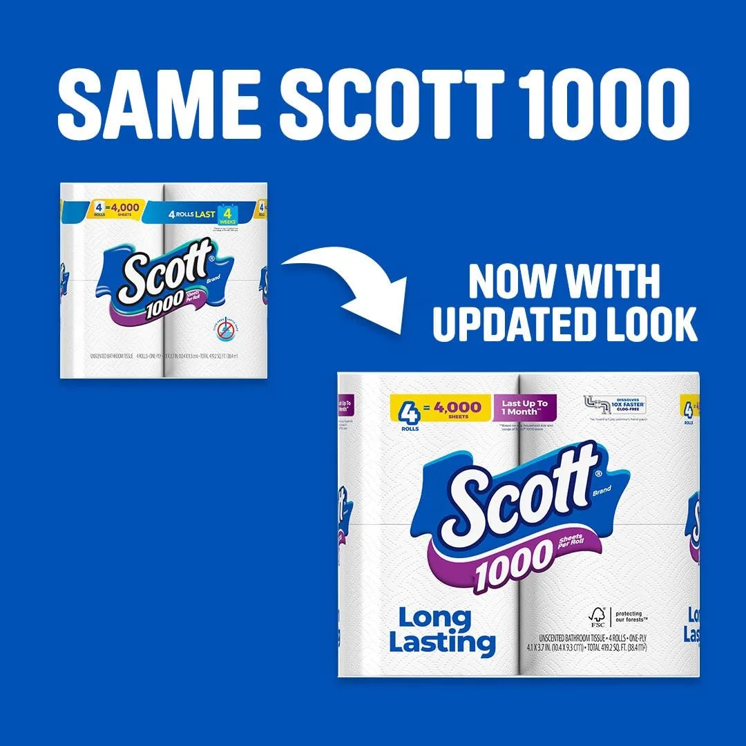 Scott Regular Roll Toilet Tissue, 1 Ply, White, 8 Rolls