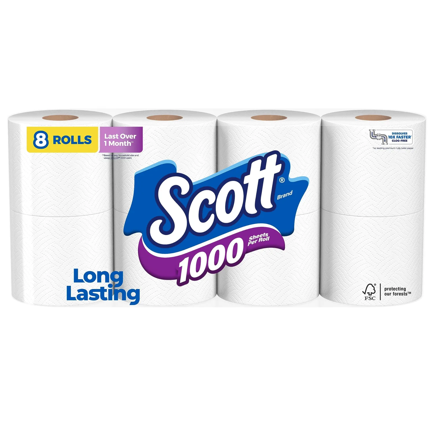 Scott Regular Roll Toilet Tissue, 1 Ply, White, 8 Rolls