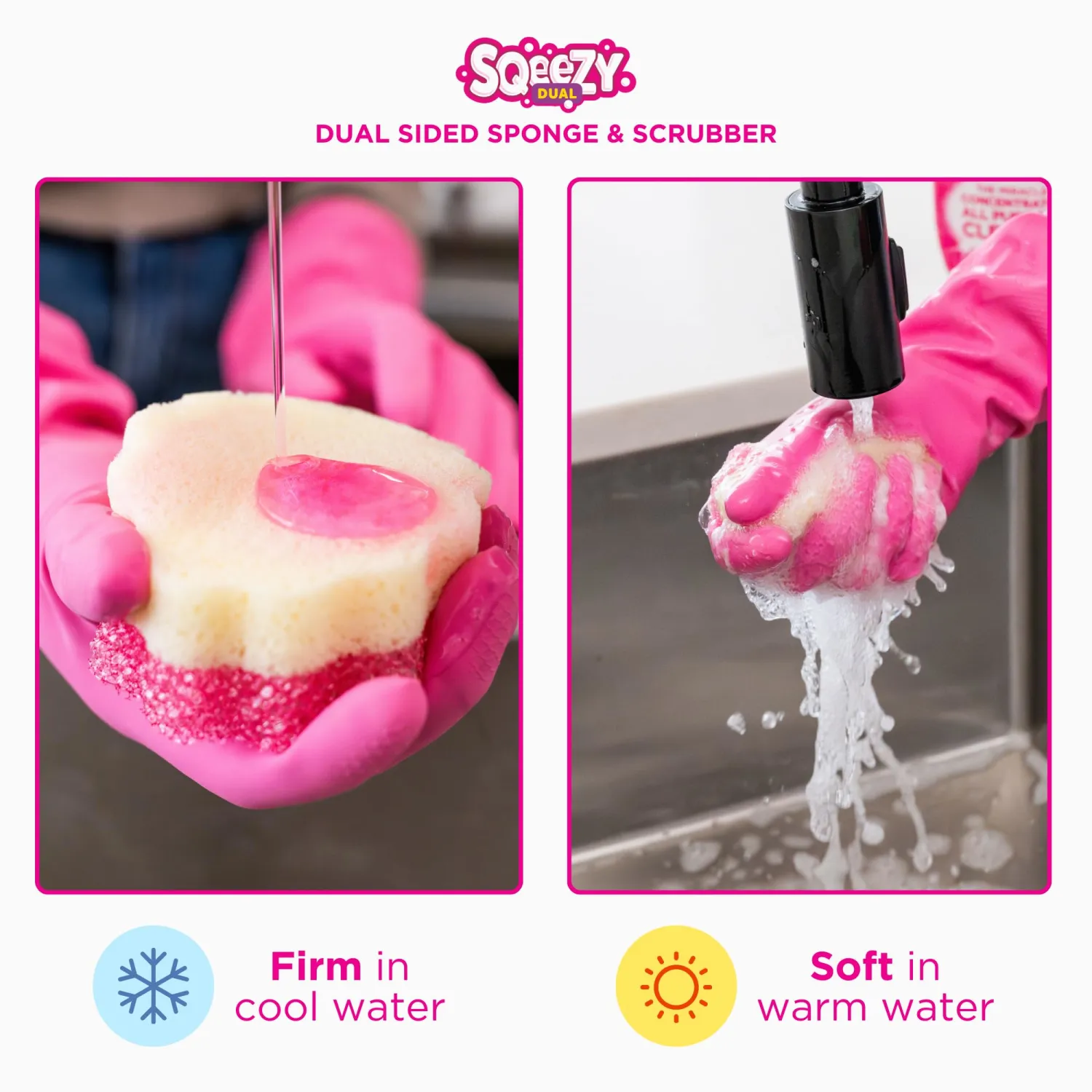 Stardrops – The Pink Stuff – SQeeZY Miracle Dual Sided Scrubber Sponge, Scratch Free Solution for Ultimate Home Cleaning - Perfect for Kitchens, Bathrooms, and Outdoor Use, 3-Pack