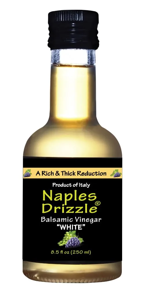 Naples Drizzle Barrel-Aged Balsamic Vinegar of Modena - Rich, Extra Thick, No Added Sugar or Thickeners, Better-Than-Glaze Balsamic Drizzle (White)