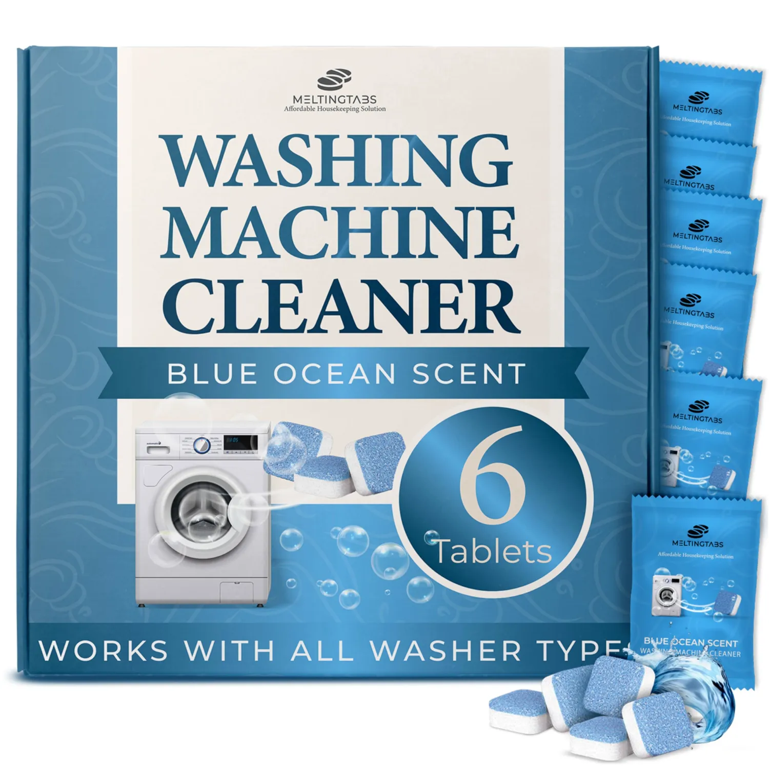 Washing Machine Cleaner Tablets – Deep Clean Washer Descale, Laundry Tub Cleaning Solution, Smell Fresh, Eliminates Buildup & Dirt, For Front & Top Load Washers, Easy-to-Use Tablets, 6 Pack