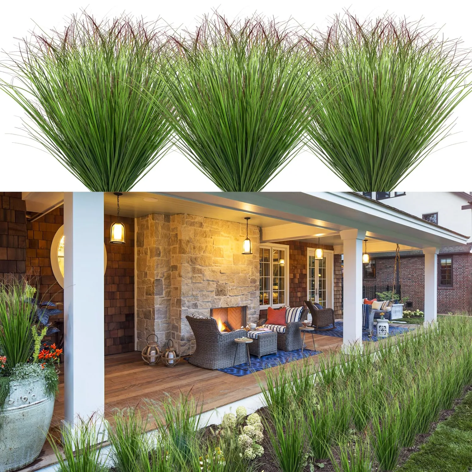 100Pcs Artificial Grass Plants Faux Shrubs Wheat Grass Fake Tall Grass Plants for Outdoor Decor Greenery Stems Weed for Room Indoor Home Decor(Green Red Tail