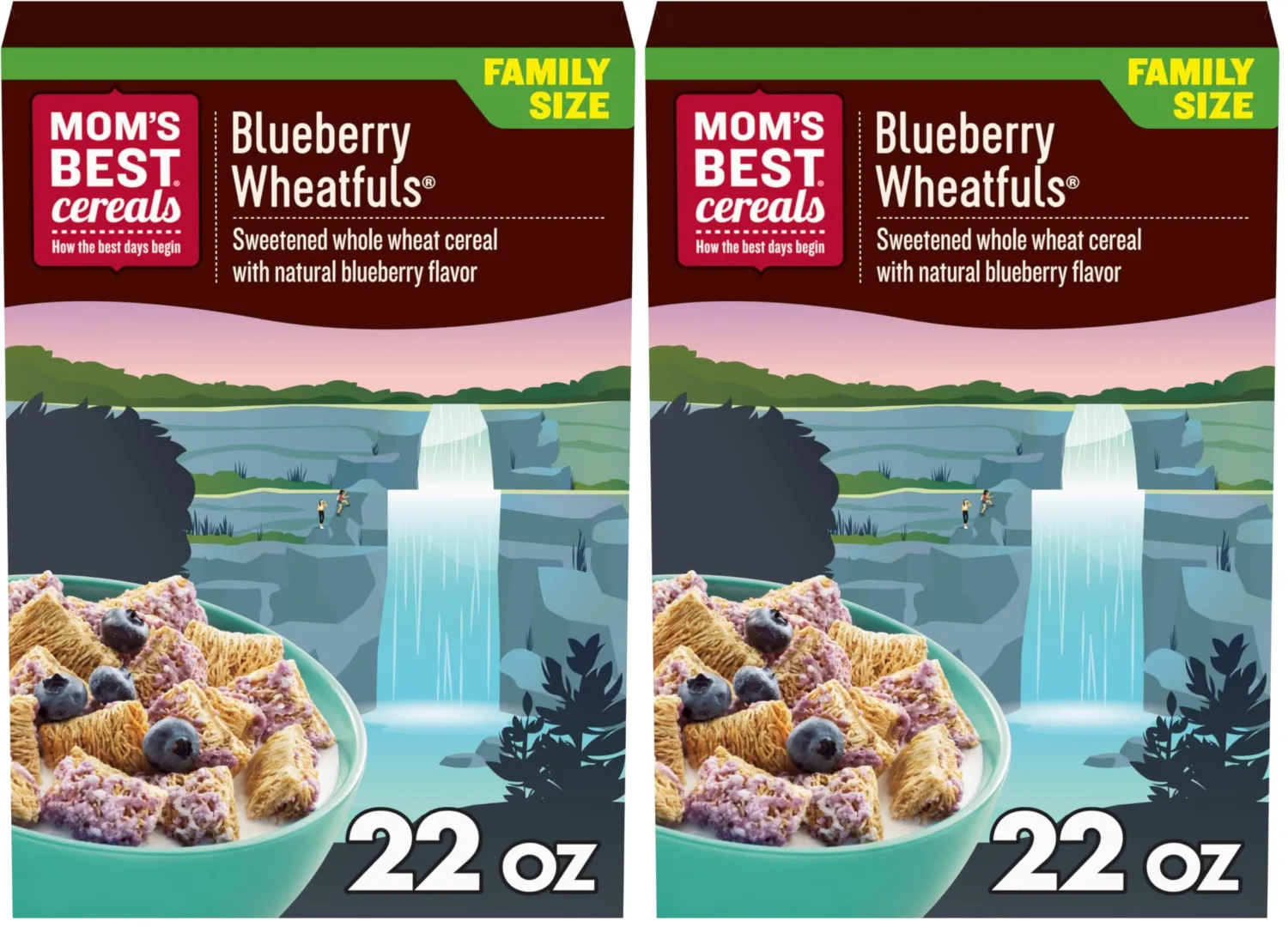 Mom's Best Blueberry Wheatfuls Shredded Wheat Cereal, Made with Whole Grain, No Artificial Flavors or Preservatives, 22 OZ Box (Pack of 2)