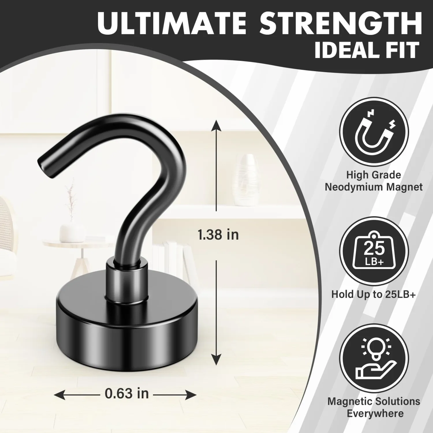 Magnetic Hooks, 20Pack Neodymium Magnet Hook for Hanging, 25LBS Strong Metal Magnet with Hooks Heavy Duty for Classrooms, Cruise, Fridge, Oven Mitts, Whiteboards, Office, Home and Kitchen