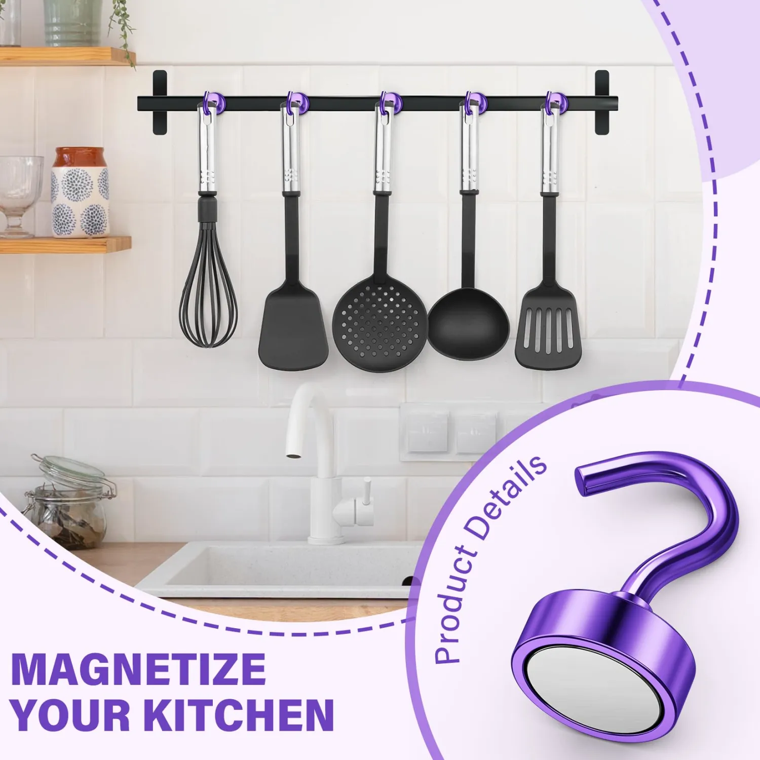 Magnetic Hooks, 25lbs Magnets with Hook, 8 Pack Heavy Duty Magnetic Hook for Cruise, Grill, Home, Refrigerator, Lock Accessories, Purple