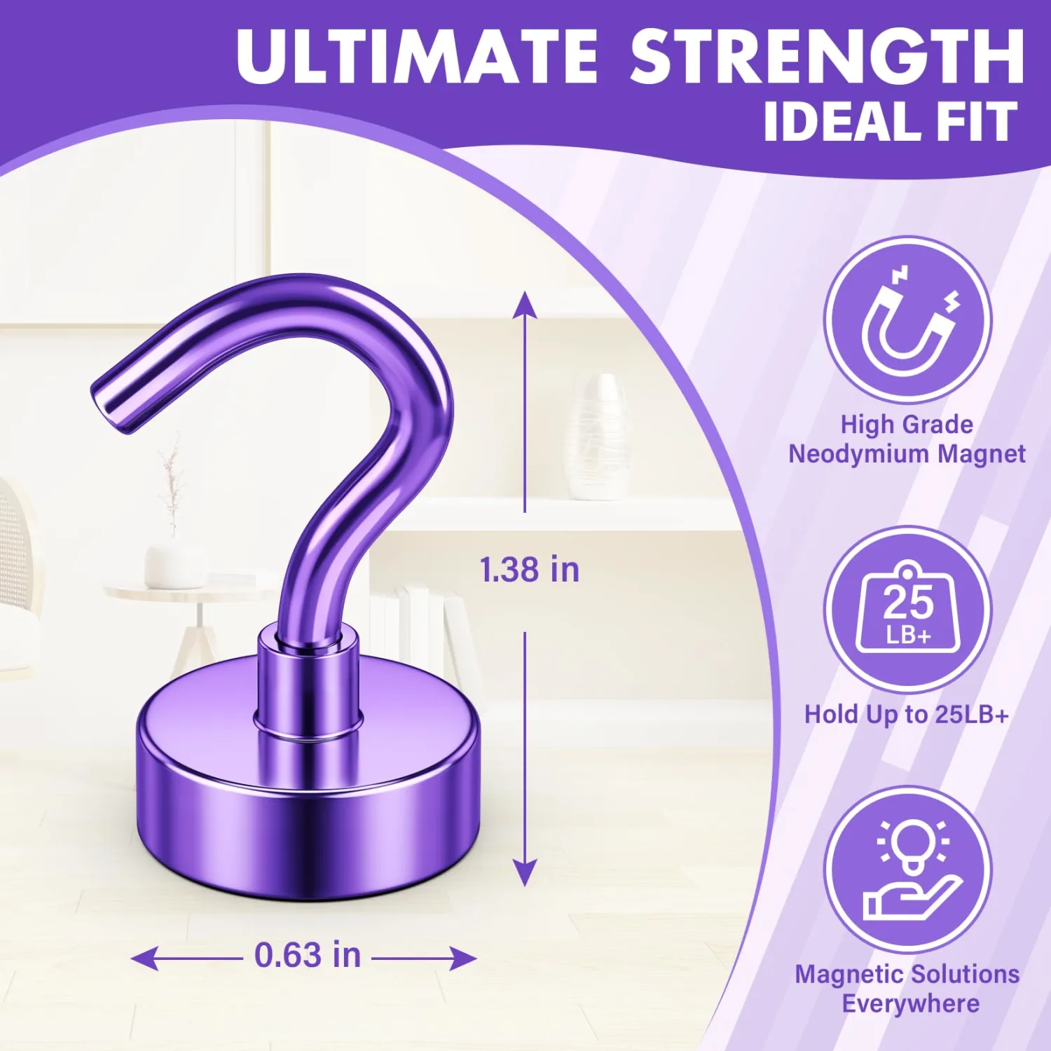 Magnetic Hooks, 25lbs Magnets with Hook, 8 Pack Heavy Duty Magnetic Hook for Cruise, Grill, Home, Refrigerator, Lock Accessories, Purple