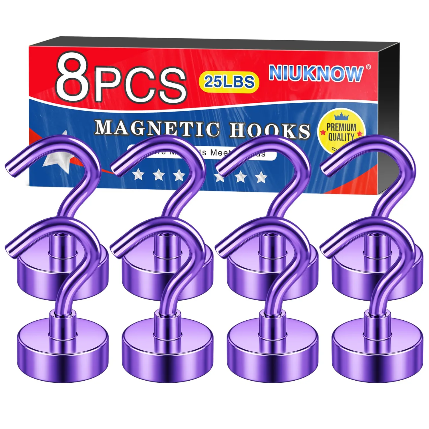 Magnetic Hooks, 25lbs Magnets with Hook, 8 Pack Heavy Duty Magnetic Hook for Cruise, Grill, Home, Refrigerator, Lock Accessories, Purple