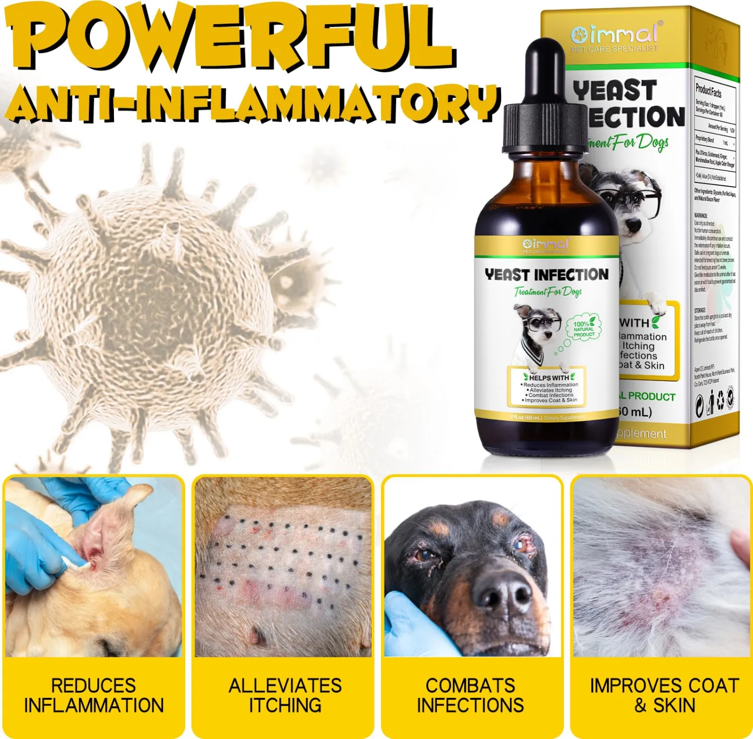 2 Pack Natural Yeast Infection Treatment for Dogs | Helps to Support Itch & Inflammation Relief, & More | Dog Ear Infection Treatment