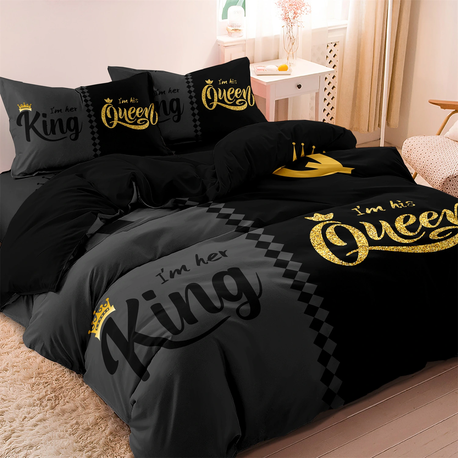 Three Piece Crown English Digital Printed Quilt Cover