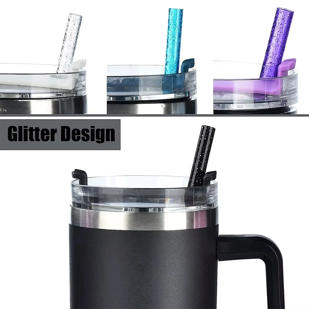 Glitter Color Plastic Reusable Drinking Straw With Brush