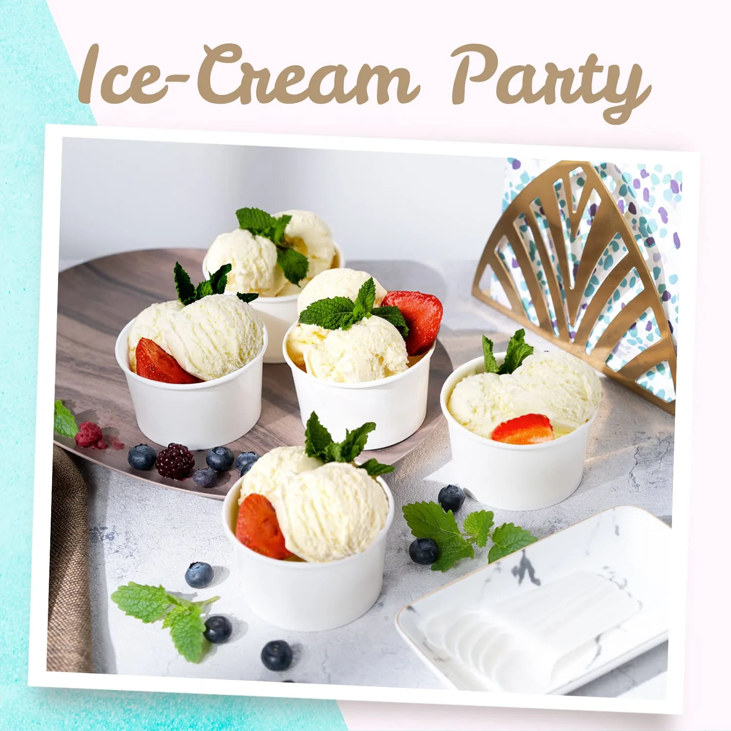 MATICAN Paper Ice Cream Cups - 100-Count 5.5-Oz Disposable Dessert Bowls for Hot or Cold Food, 5.5-Ounce Party Supplies Treat Cups for Sundae, Frozen Yogurt, Soup, White