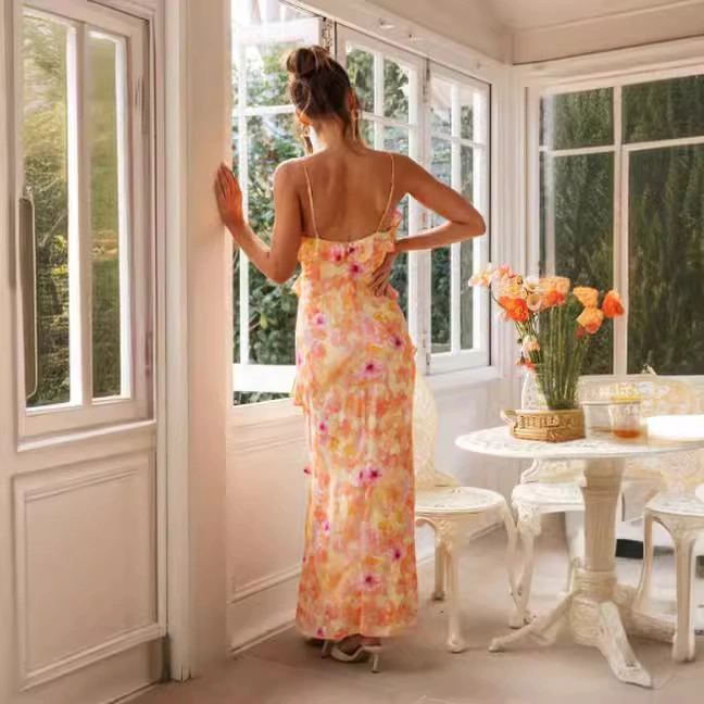 Summer Female V-neck Flounce Dress