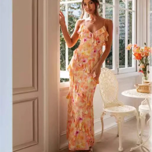 Summer Female V-neck Flounce Dress