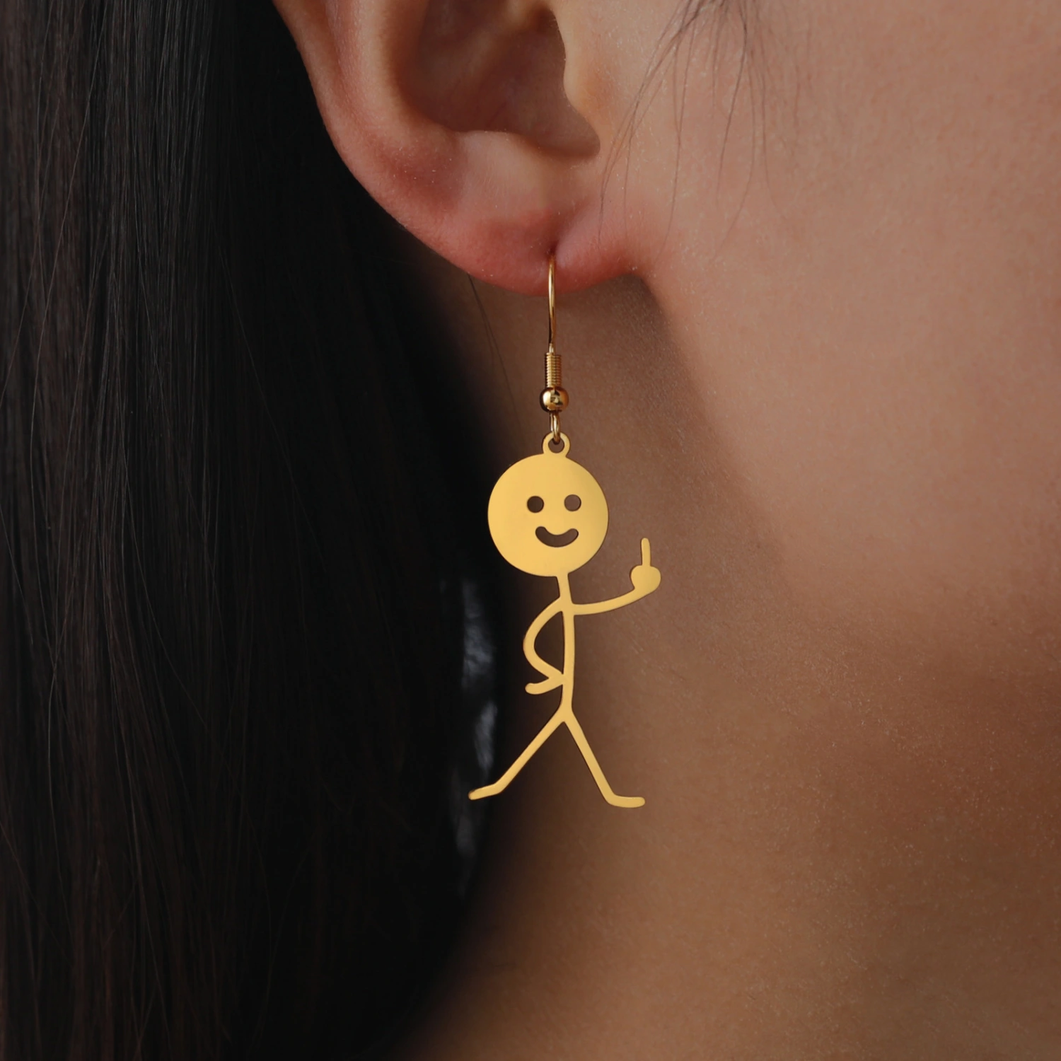 Creative Personality Fork Waist Vertical Middle Finger Funny Smiling Face Villain Female Earrings
