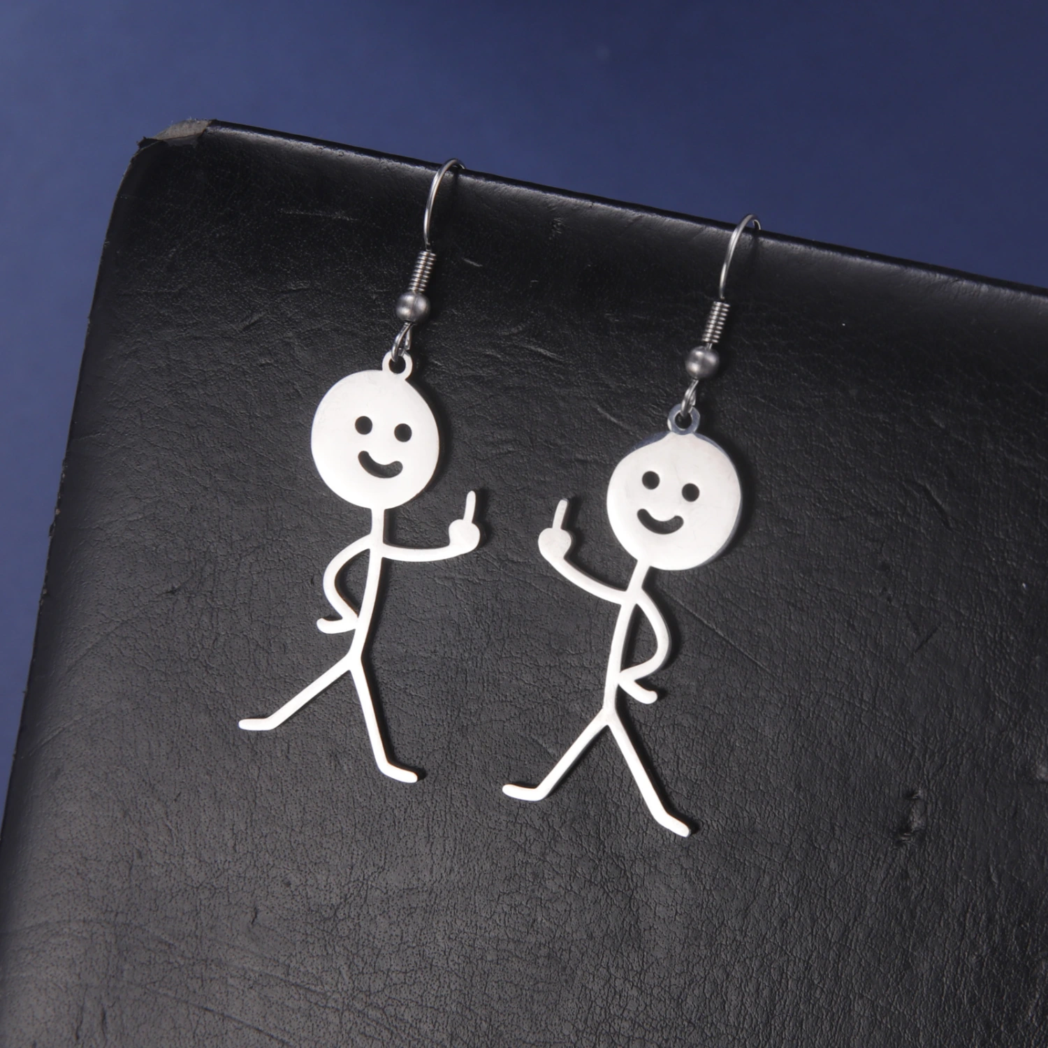 Creative Personality Fork Waist Vertical Middle Finger Funny Smiling Face Villain Female Earrings