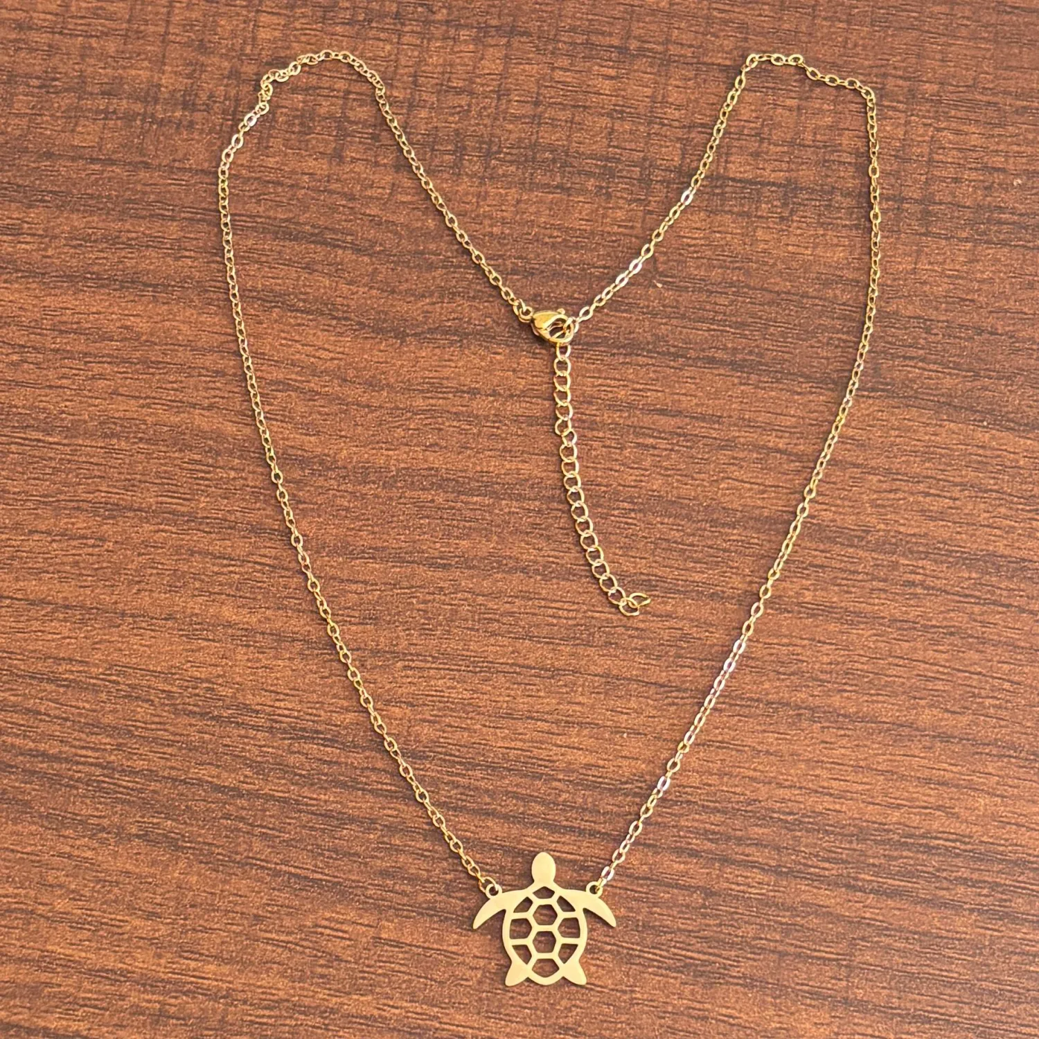 Simple Stainless Steel 18K Gold Plating Colorfast Hollow Turtle Necklace