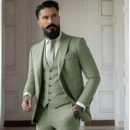 Men's Slim Fit Solid Color Business Suit Set