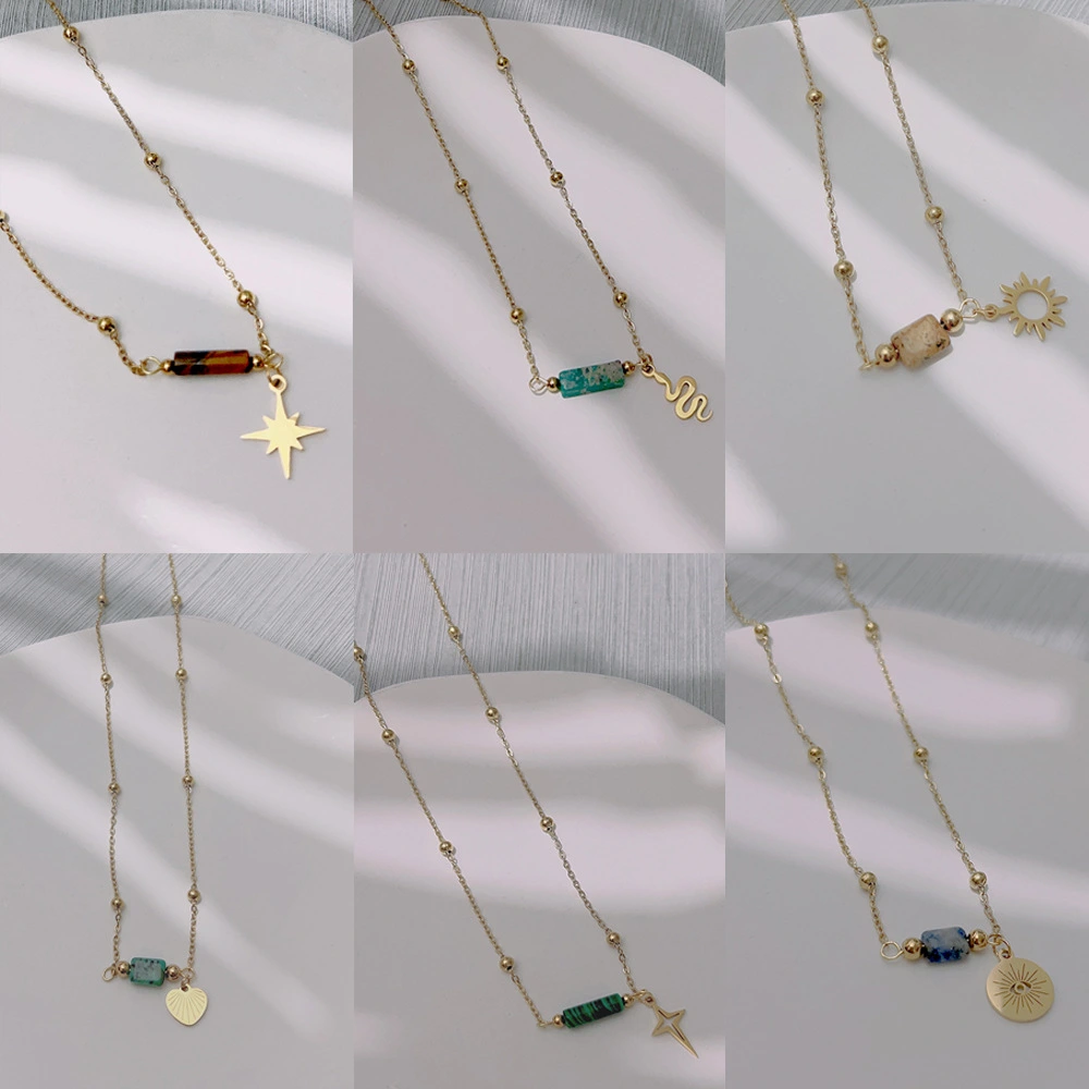 Natural Stone Necklace Women's Titanium Steel No Fading Stainless Steel Clavicle Chain