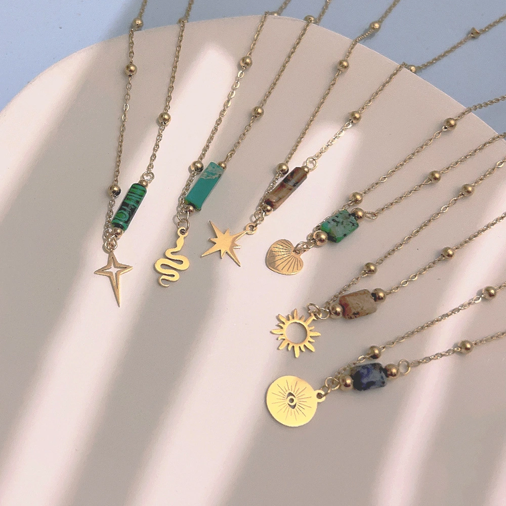 Natural Stone Necklace Women's Titanium Steel No Fading Stainless Steel Clavicle Chain