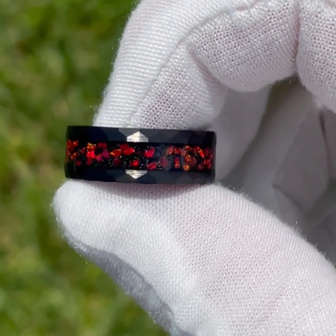 8mm Wide Stainless Steel Ring Men's Inlaid Purple Starry Sky Gravel