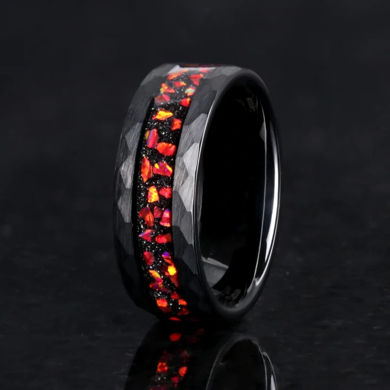 8mm Wide Stainless Steel Ring Men's Inlaid Purple Starry Sky Gravel