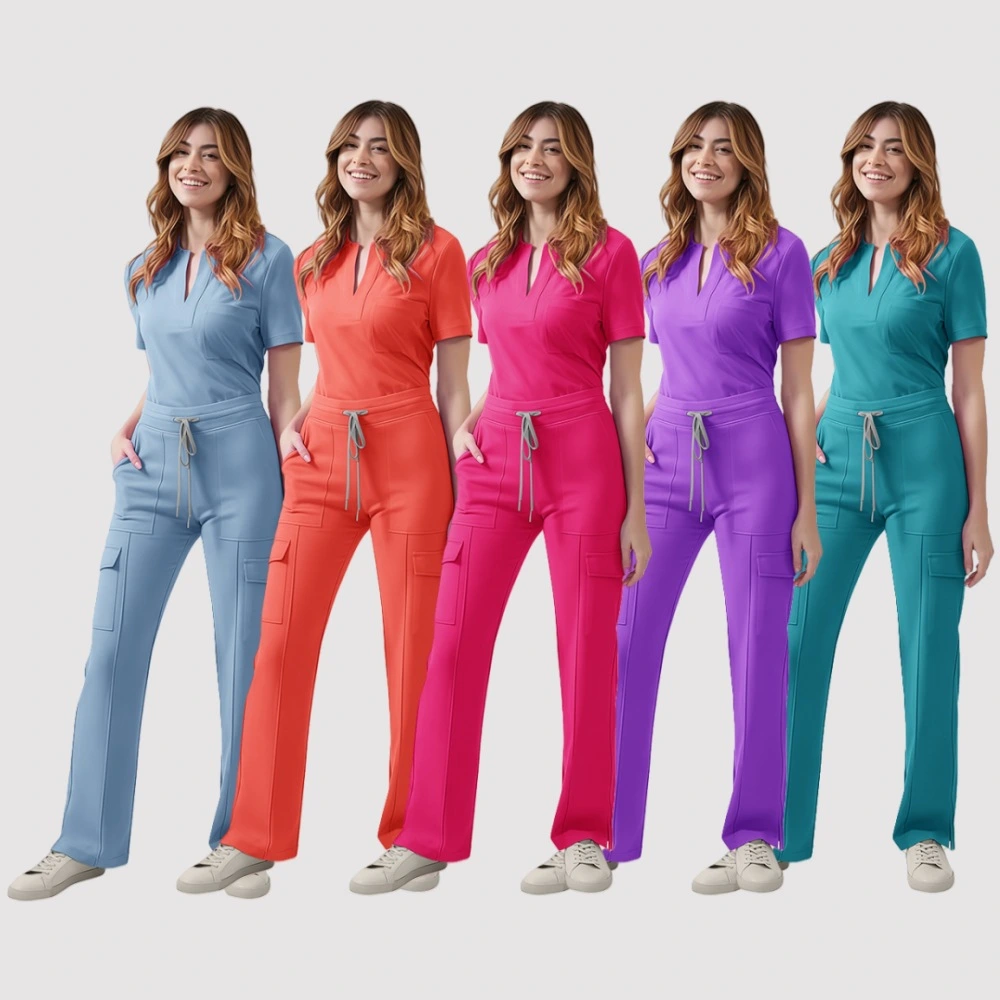 V-neck Casual Top Pants Suit Work Clothes Brush Hand