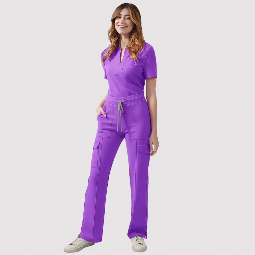 V-neck Casual Top Pants Suit Work Clothes Brush Hand