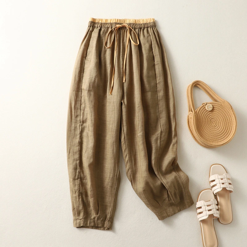 Women's Retro Artistic Loose Slimming Ramie Harem Pants
