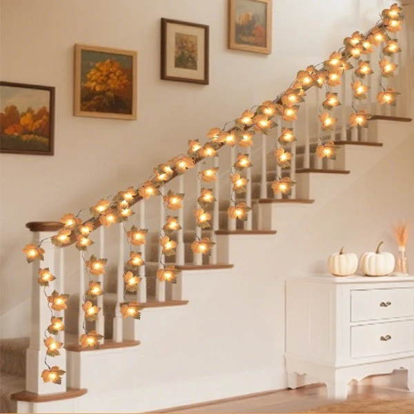 With Light Harvest Festival Decoration Maple Rattan Wall Hanging
