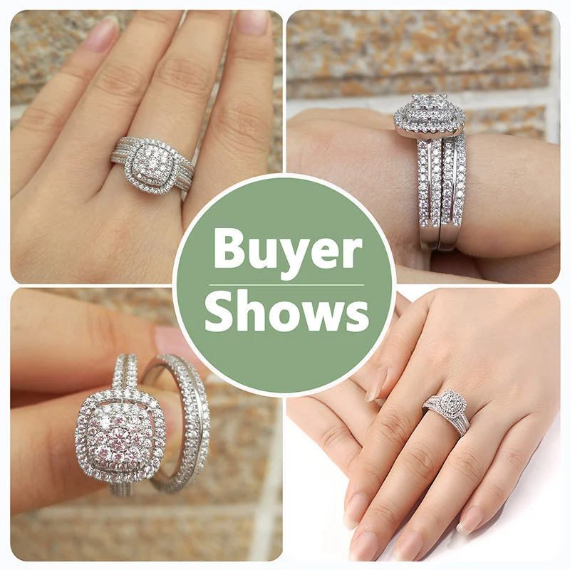 Luxury Couple Combined Ring Set Suit Copper Plated White Gold Bracelet