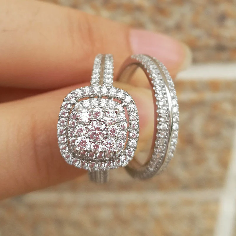 Luxury Couple Combined Ring Set Suit Copper Plated White Gold Bracelet