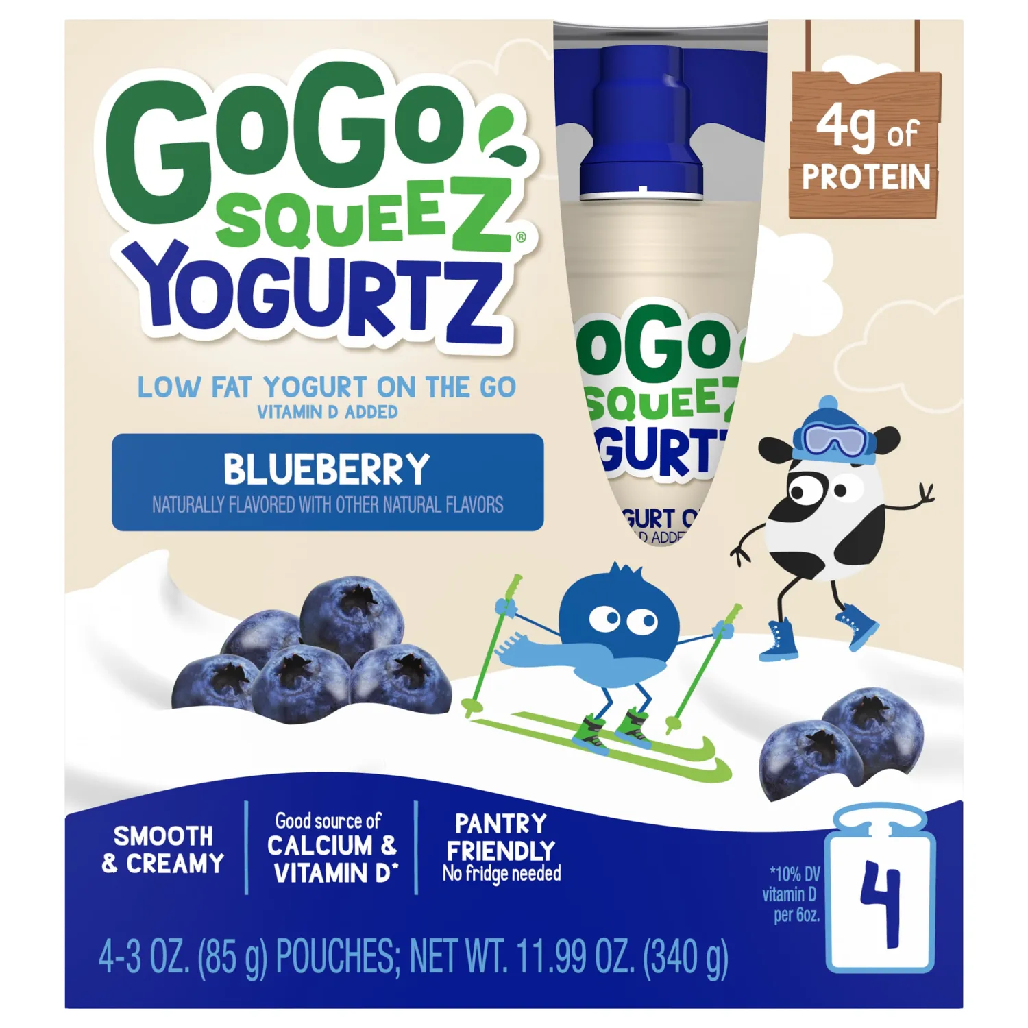 GoGo squeeZ yogurtZ Blueberry, 3 oz. (4 Pouches) - Kids Snacks Made from Real Yogurt Fruit - Pantry Friendly Snack, No Fridge Needed - No Preservatives - Kosher Certified - Gluten Free Snacks for Kids