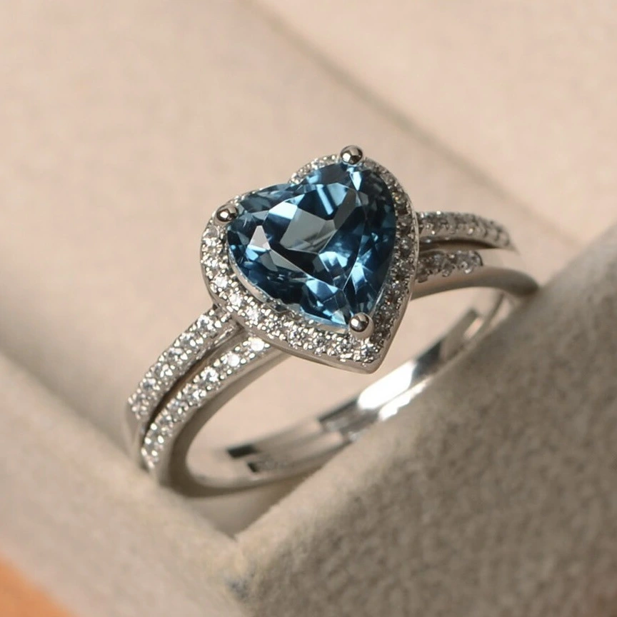 Blue Heart Zircon Ring Fashion Women Ornament