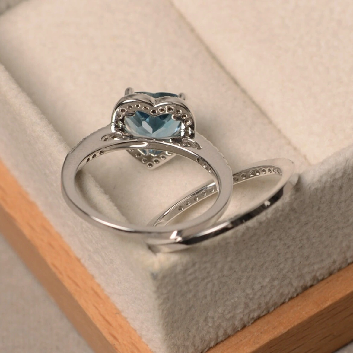 Blue Heart Zircon Ring Fashion Women Ornament