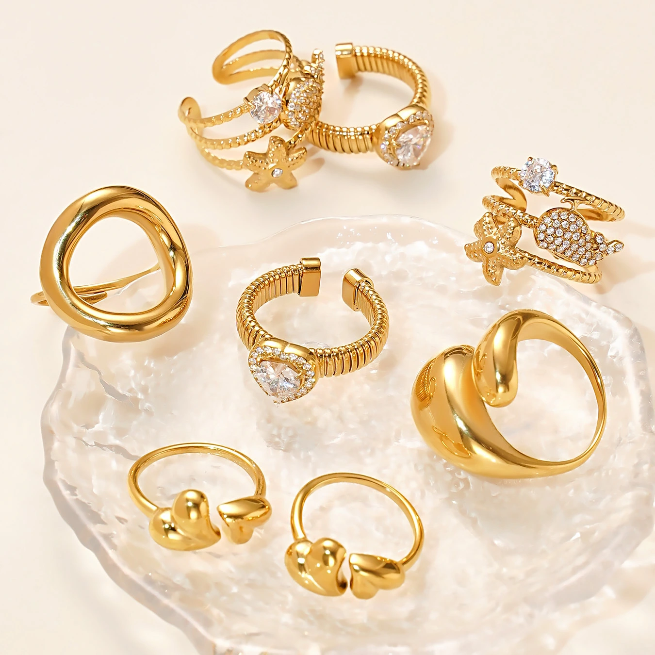 Exquisite Ring Set Light Luxury Geometric Heart Shape Style