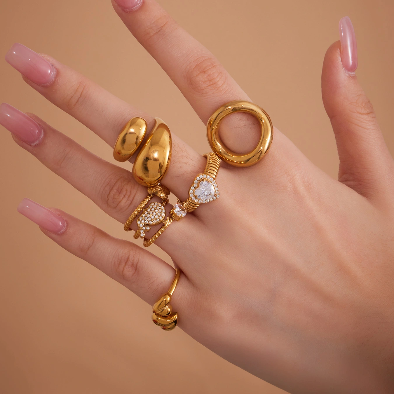 Exquisite Ring Set Light Luxury Geometric Heart Shape Style