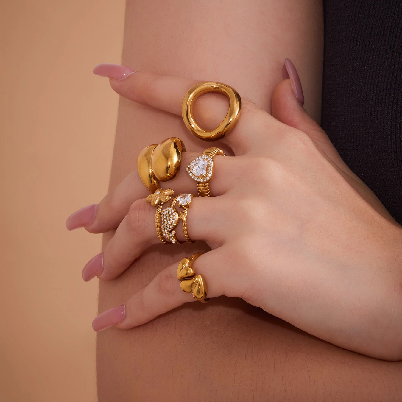 Exquisite Ring Set Light Luxury Geometric Heart Shape Style